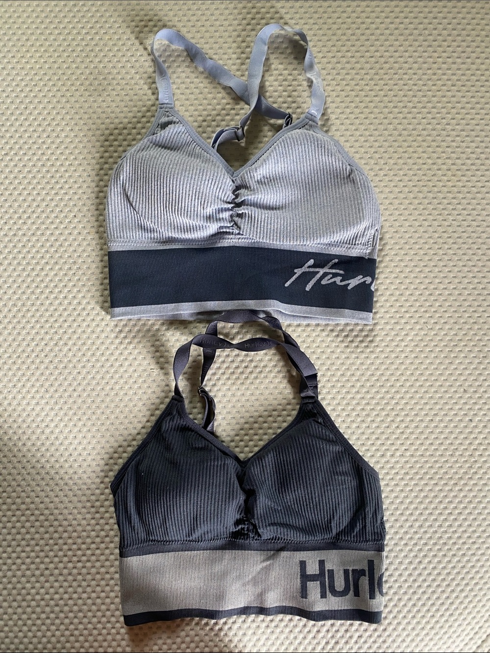 Hurley Women's Ribbed Double Pack Sports Bralettes in Light Gray & Charcoal